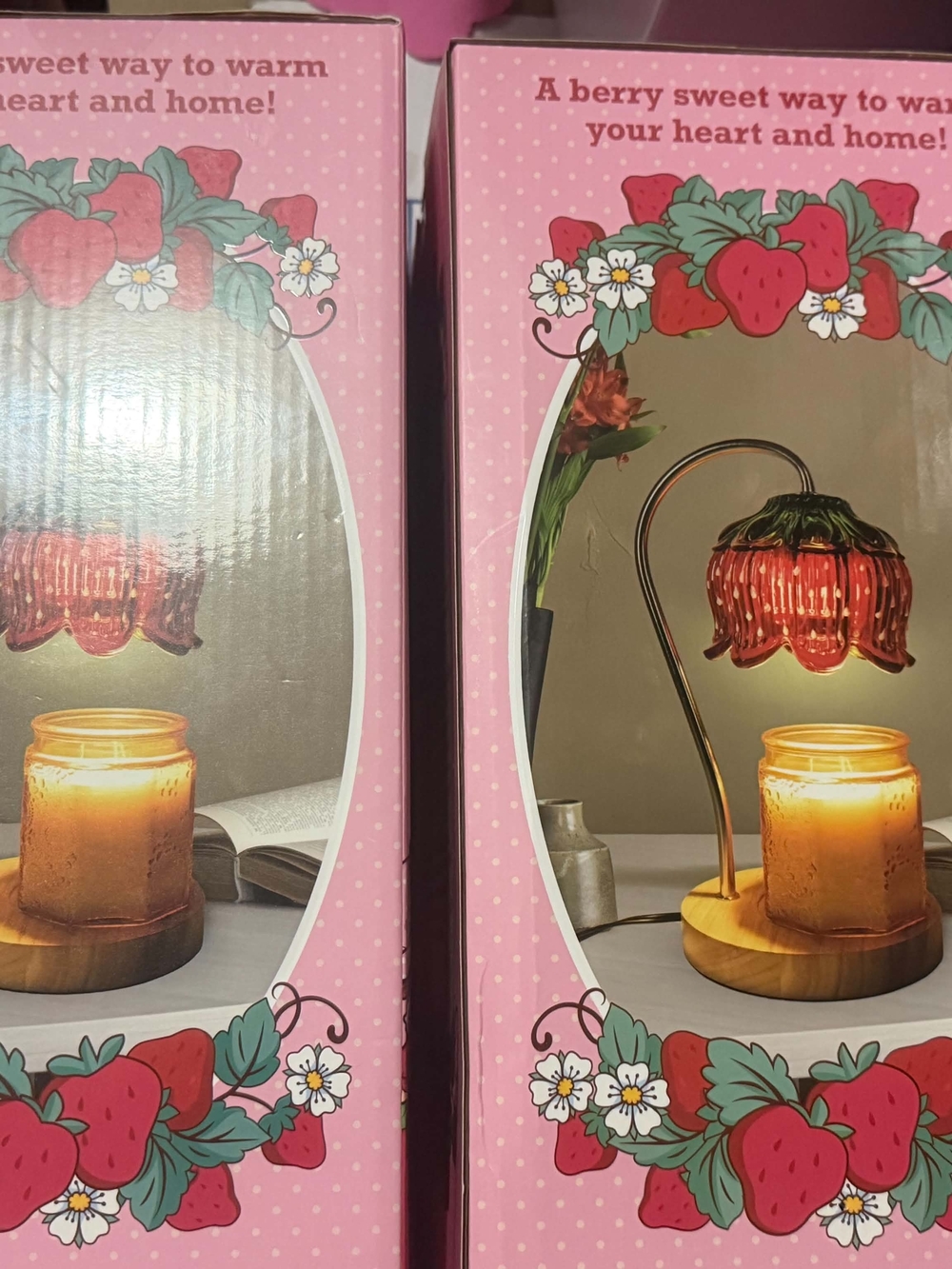 Strawberry Glass Shade Candle Warmer Lamp - Red